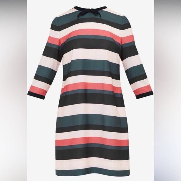 Ted Baker Yakira Striped Shift Dress – Sz S Mod Colorblock 3/4 Sleeve Mini Dress - Picture 2 of 12